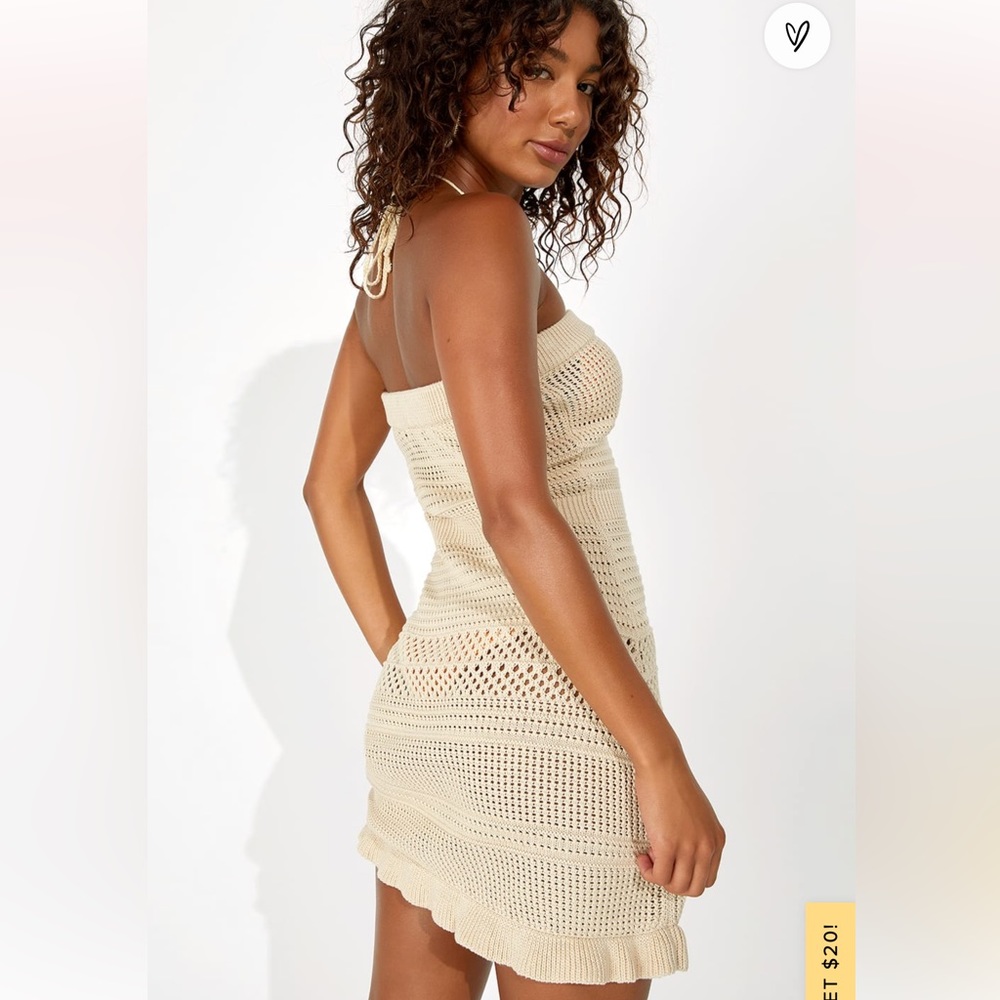 Lulu’s Adalia Beige Strapless Crochet Swim Cover-Up